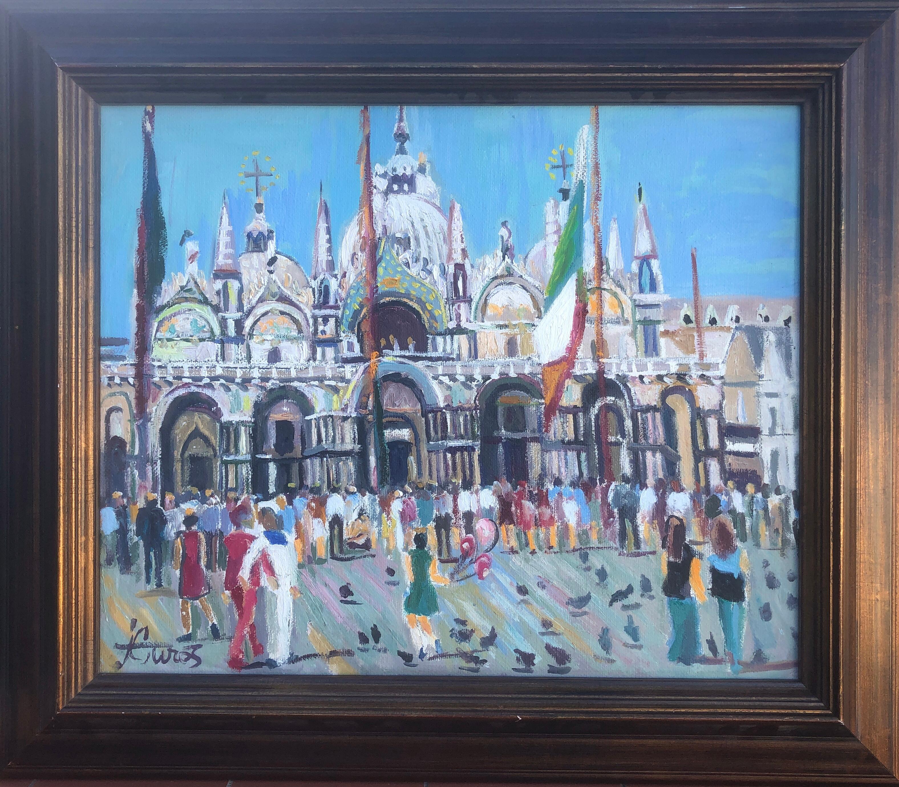 Saint Mark's Square Venedig Italien Öl auf Leinwand Gemälde italienische Stadtlandschaft – Painting von Jordi Curos