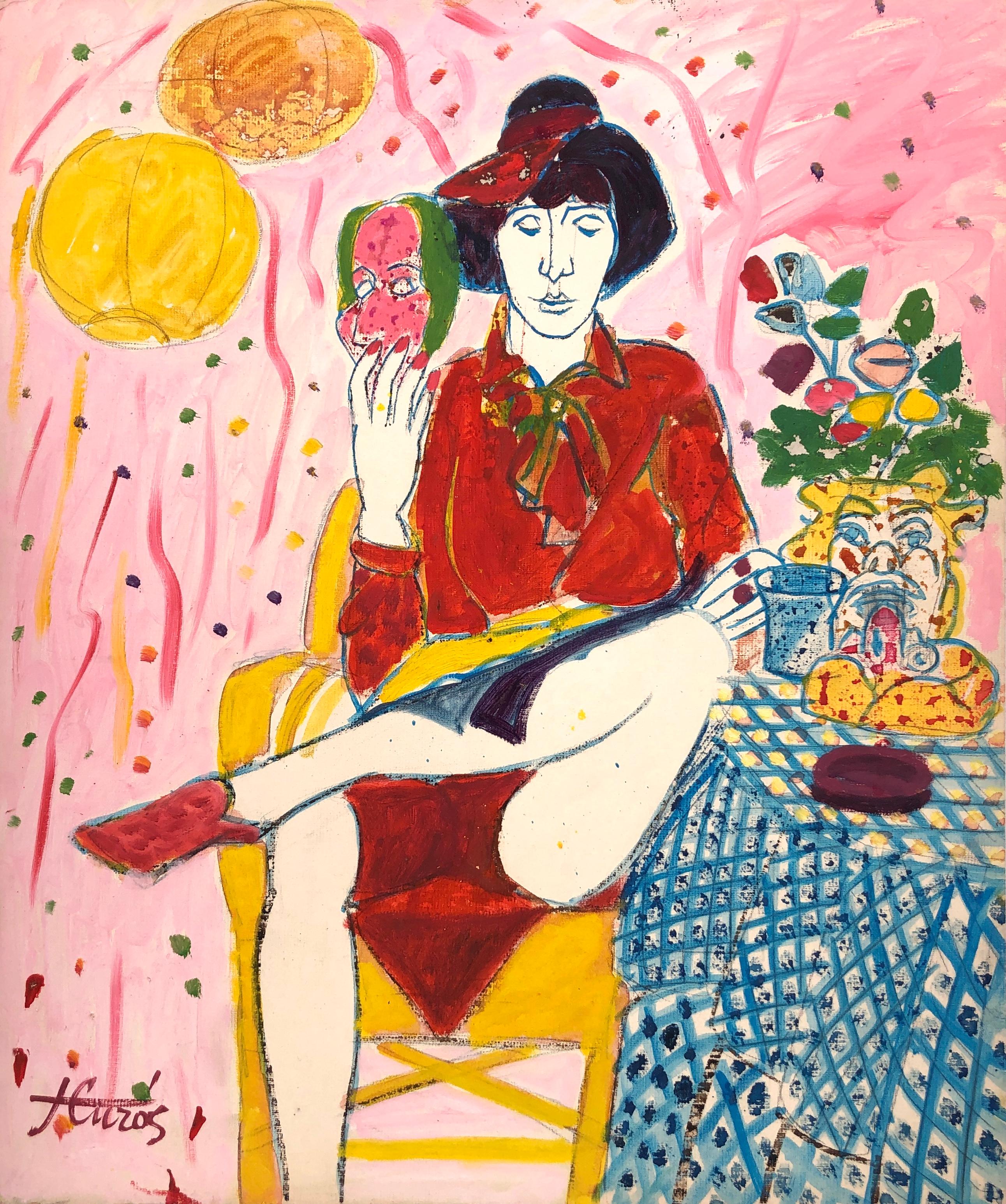 Portrait Painting di Jordi Curos - Donna smascherata pittura acrilica