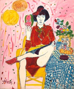 Donna smascherata pittura acrilica