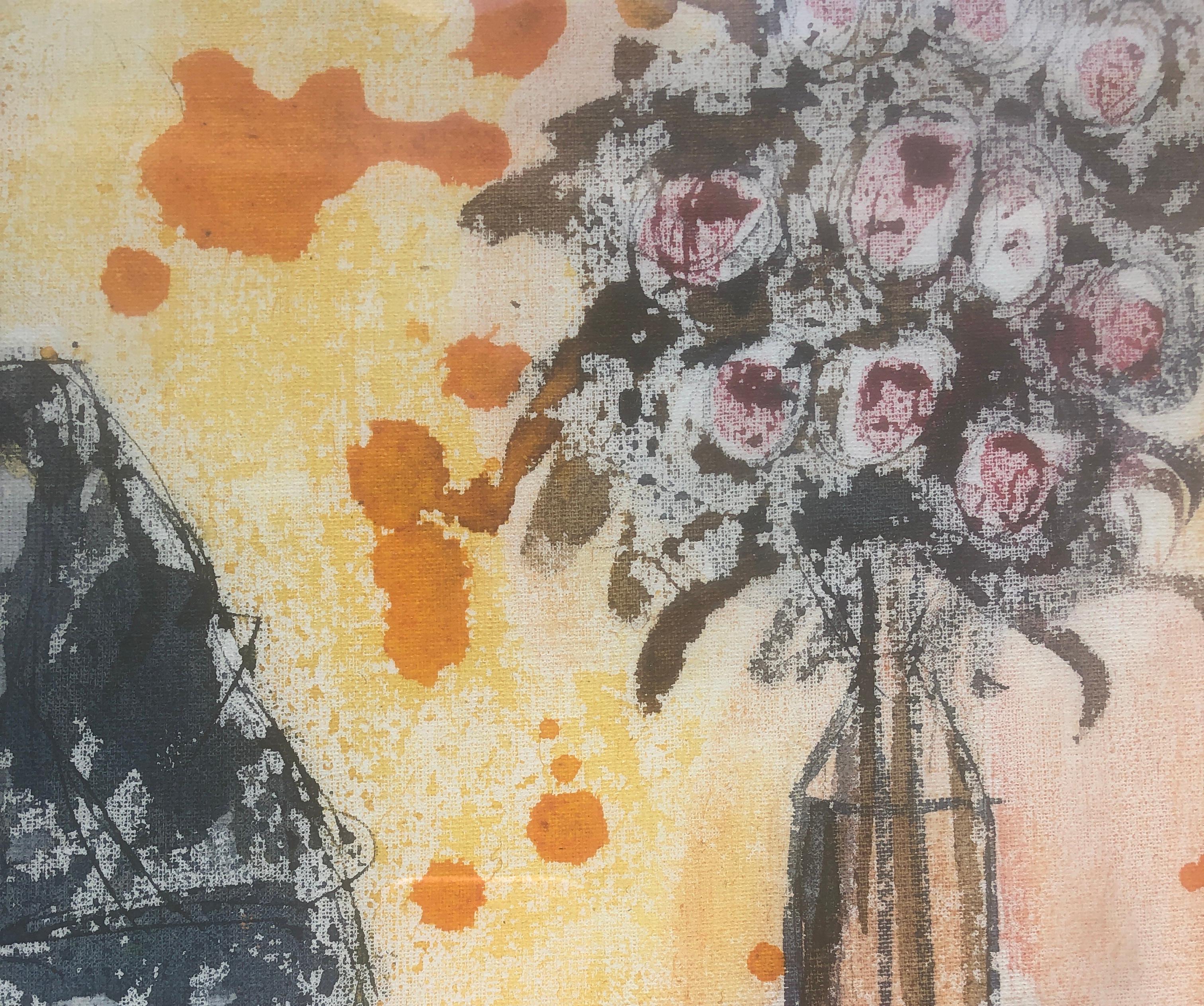 Woman and vase mixed media painting For Sale 2