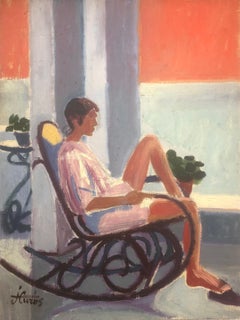 Woman in rocking chair oil on canvas painting fauvism nude