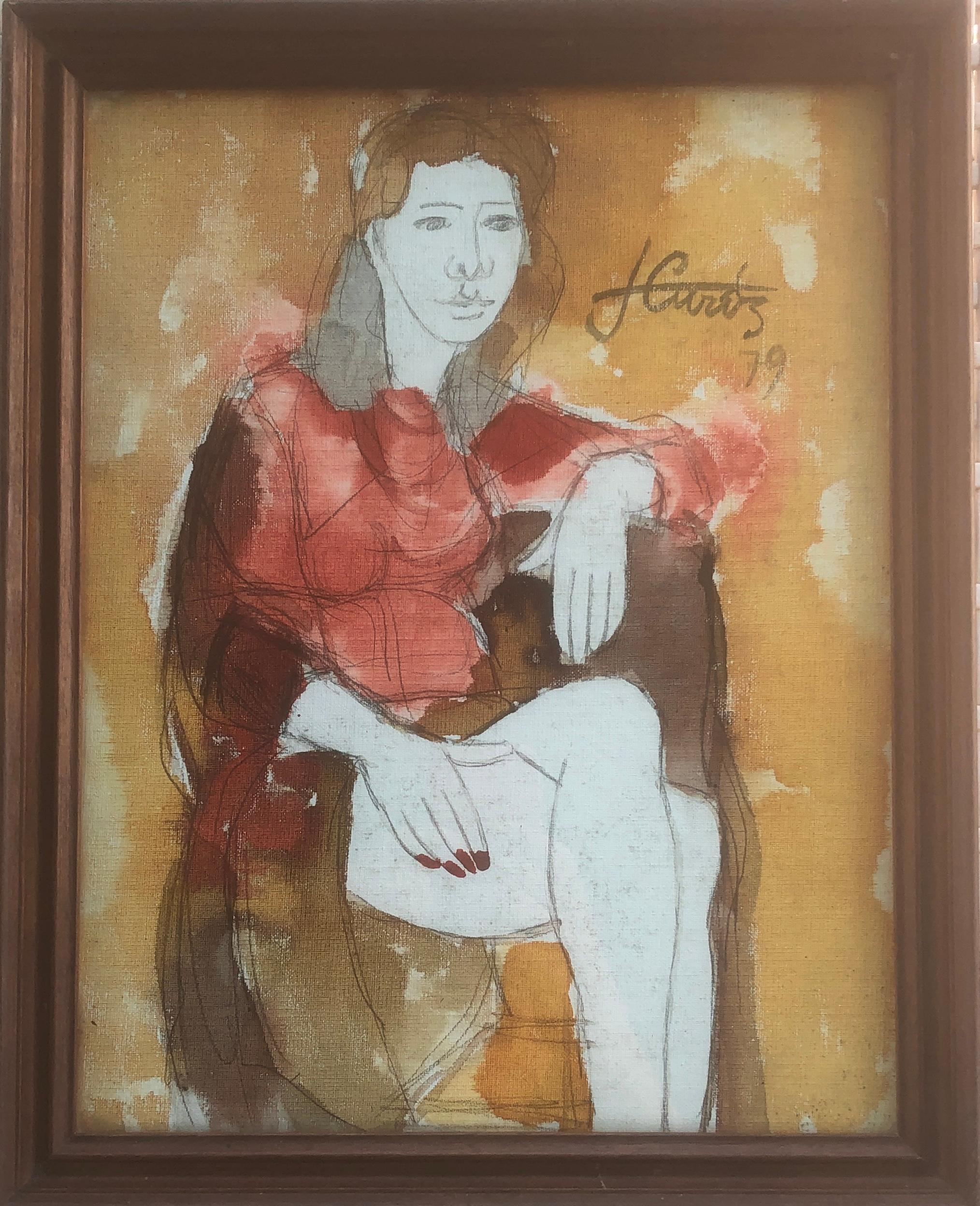Mixed-Media-Gemälde einer Frau – Painting von Jordi Curos