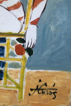 Woman Posing Acrylic Painting, Fauvist Style, Circa 1970s, Unframed