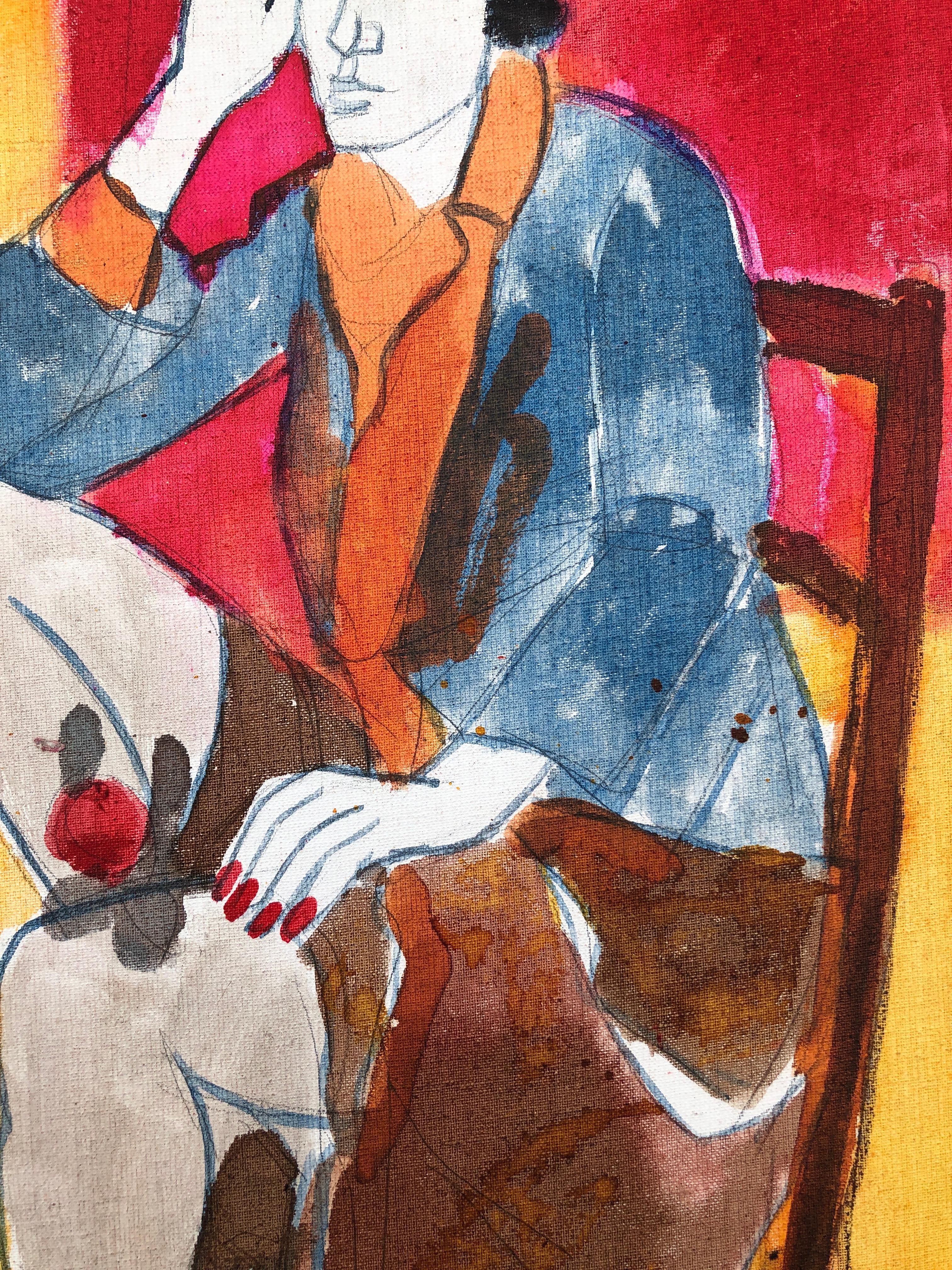 Donna in posa pittura acrilica in vendita 1
