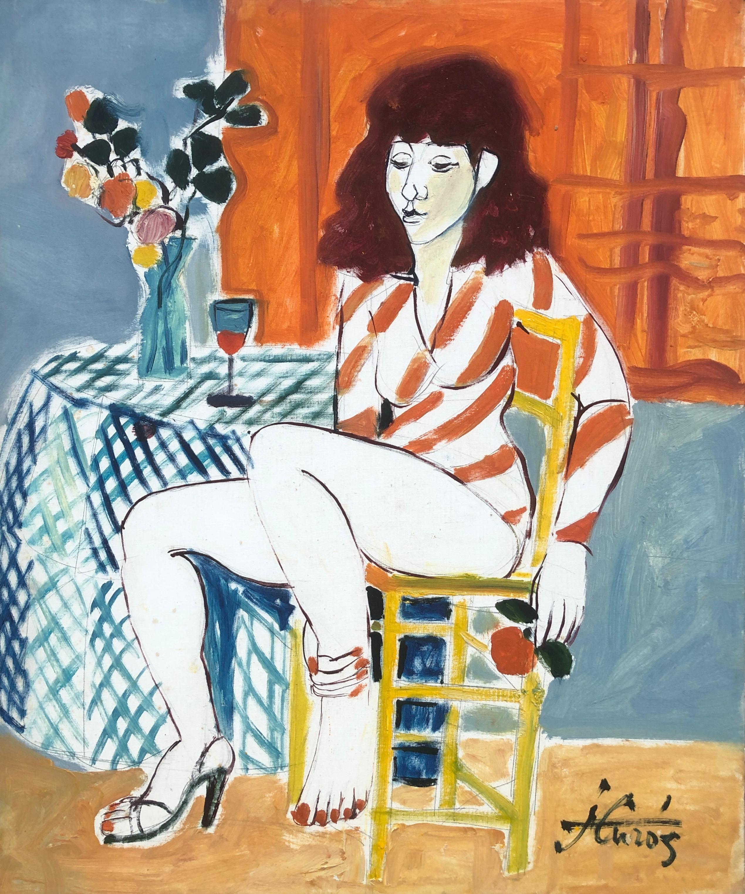 Jordi Curos Portrait Painting - Woman posing acrylic painting