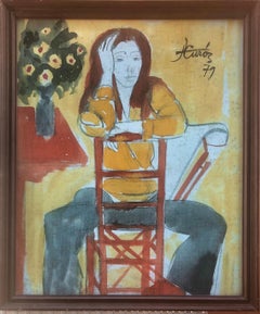 Frau posiert in Mischtechnik Gemälde