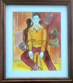 Femme posant peinture mixte