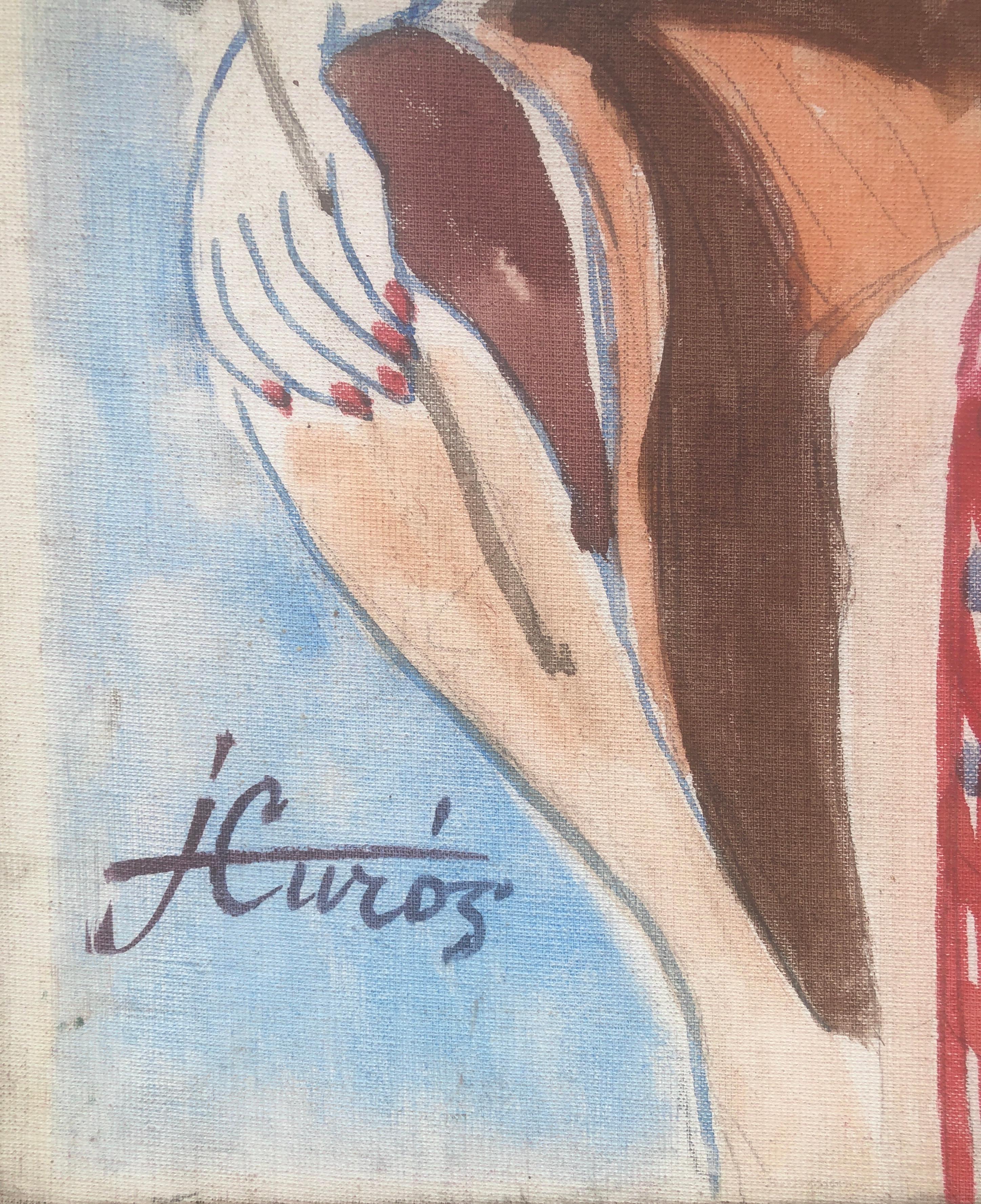 Femme posant peinture mixte - Painting de Jordi Curos