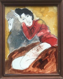 Woman posing mixed media painting