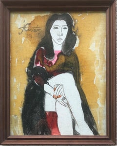 Donna in posa pittura a tecnica mista