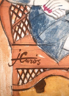 Woman Posing Mixed Media Painting, Fauvist Style, 1970s, Unframed