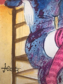 Woman posing mixed media painting