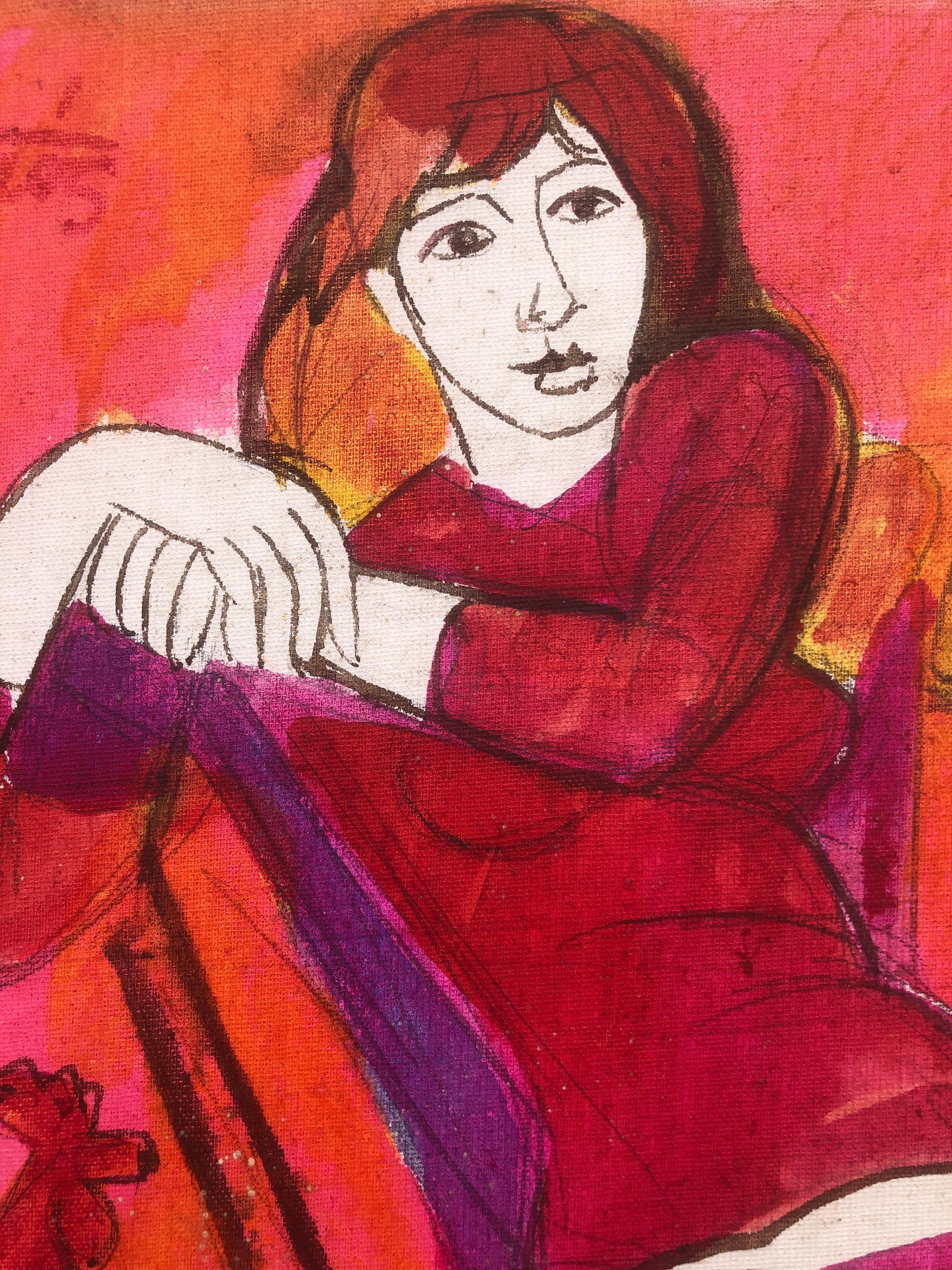 Woman posing mixed media painting - Fauvist Painting by Jordi Curos