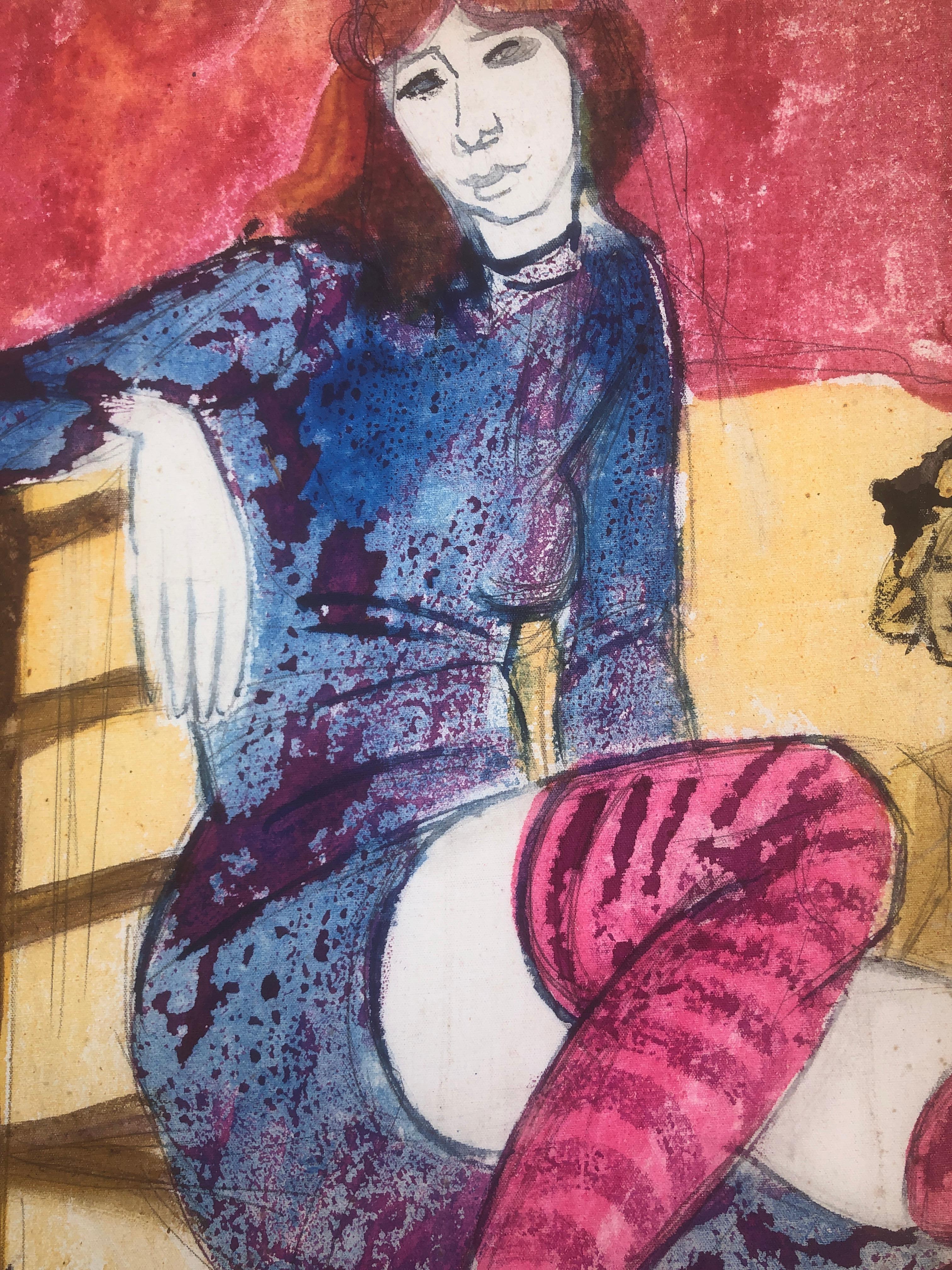 Donna in posa pittura a tecnica mista in vendita 2