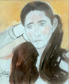 Woman posing mixed media painting