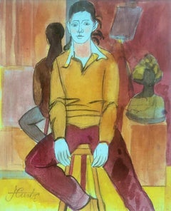 Woman posing mixed media painting