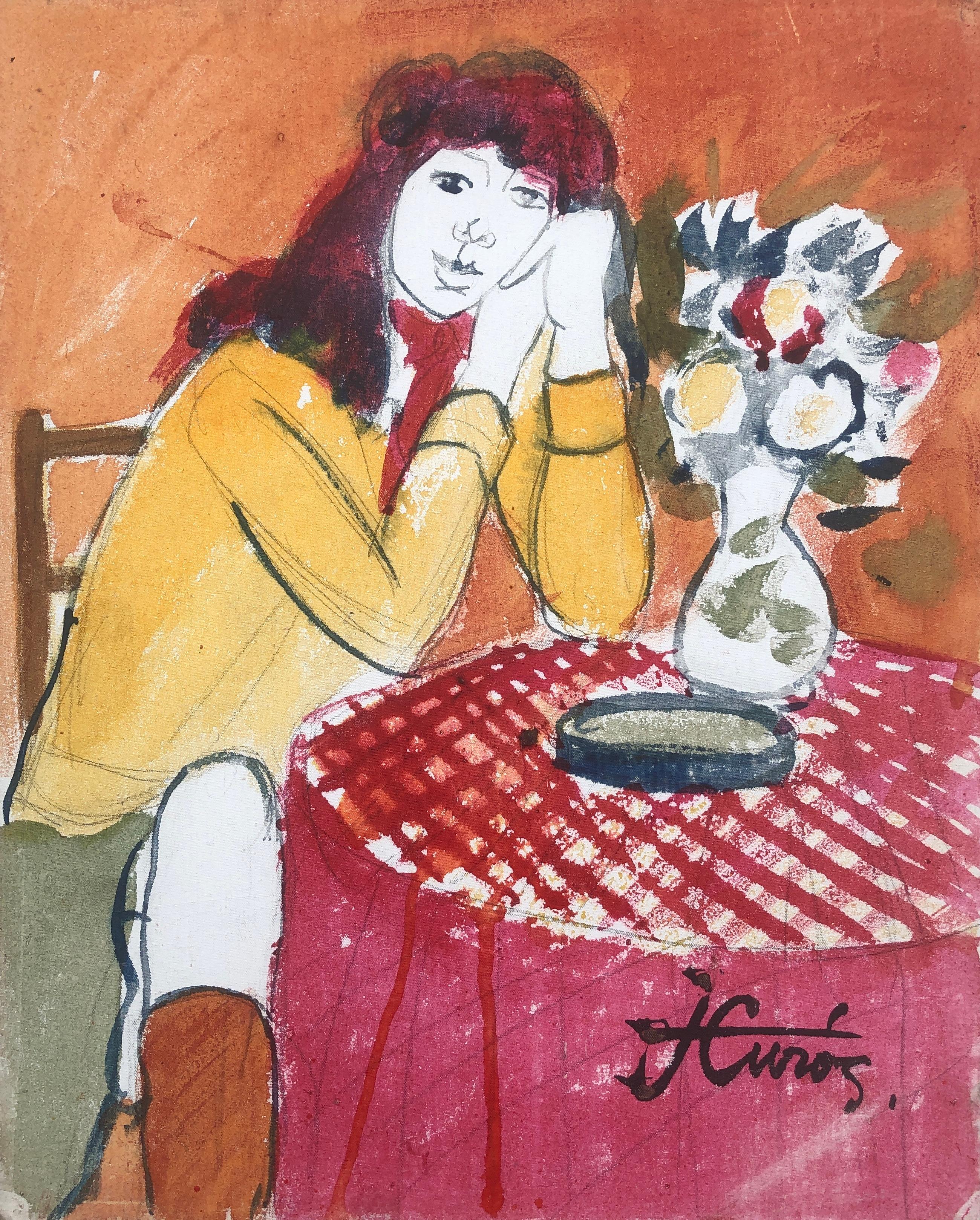 Interior Painting di Jordi Curos - Donna in posa pittura a tecnica mista