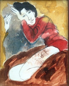 Woman posing mixed media painting