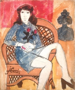 Retro Woman posing mixed media painting