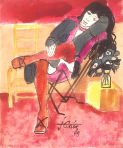 Retro Woman posing mixed media painting