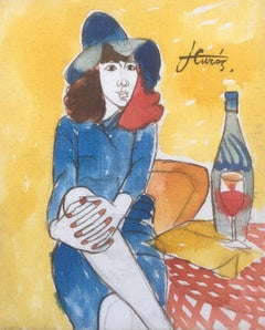 Vintage Woman posing mixed media painting
