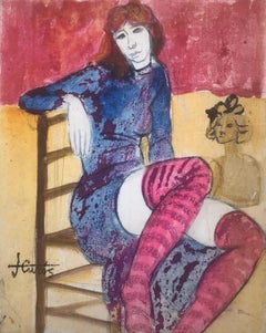 Woman posing mixed media painting