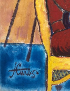 Woman posing with guitar acrylic painting