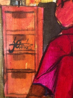 Woman posing with guitar mixed media painting
