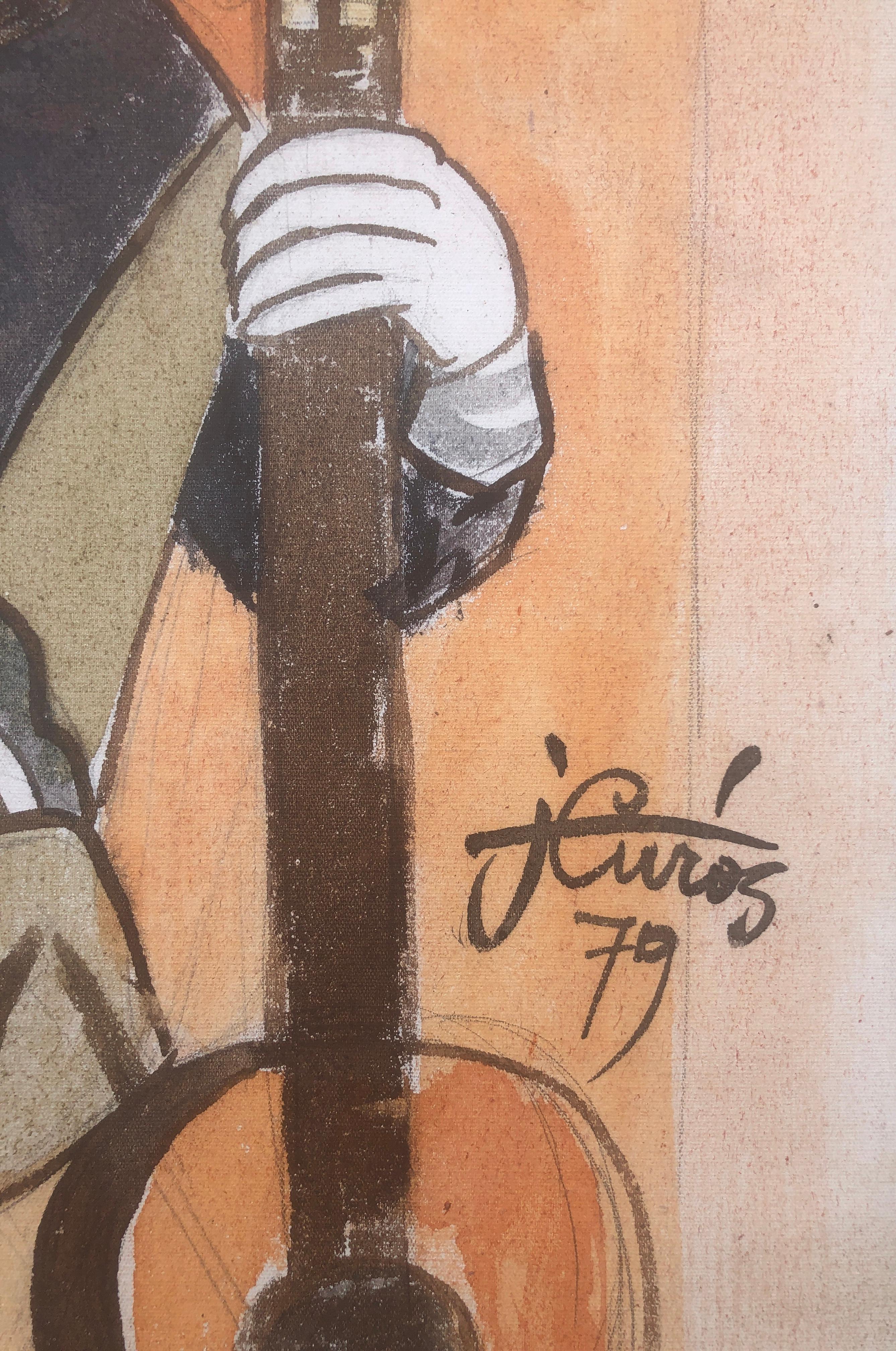Donna in posa con chitarra pittura a tecnica mista - Painting di Jordi Curos
