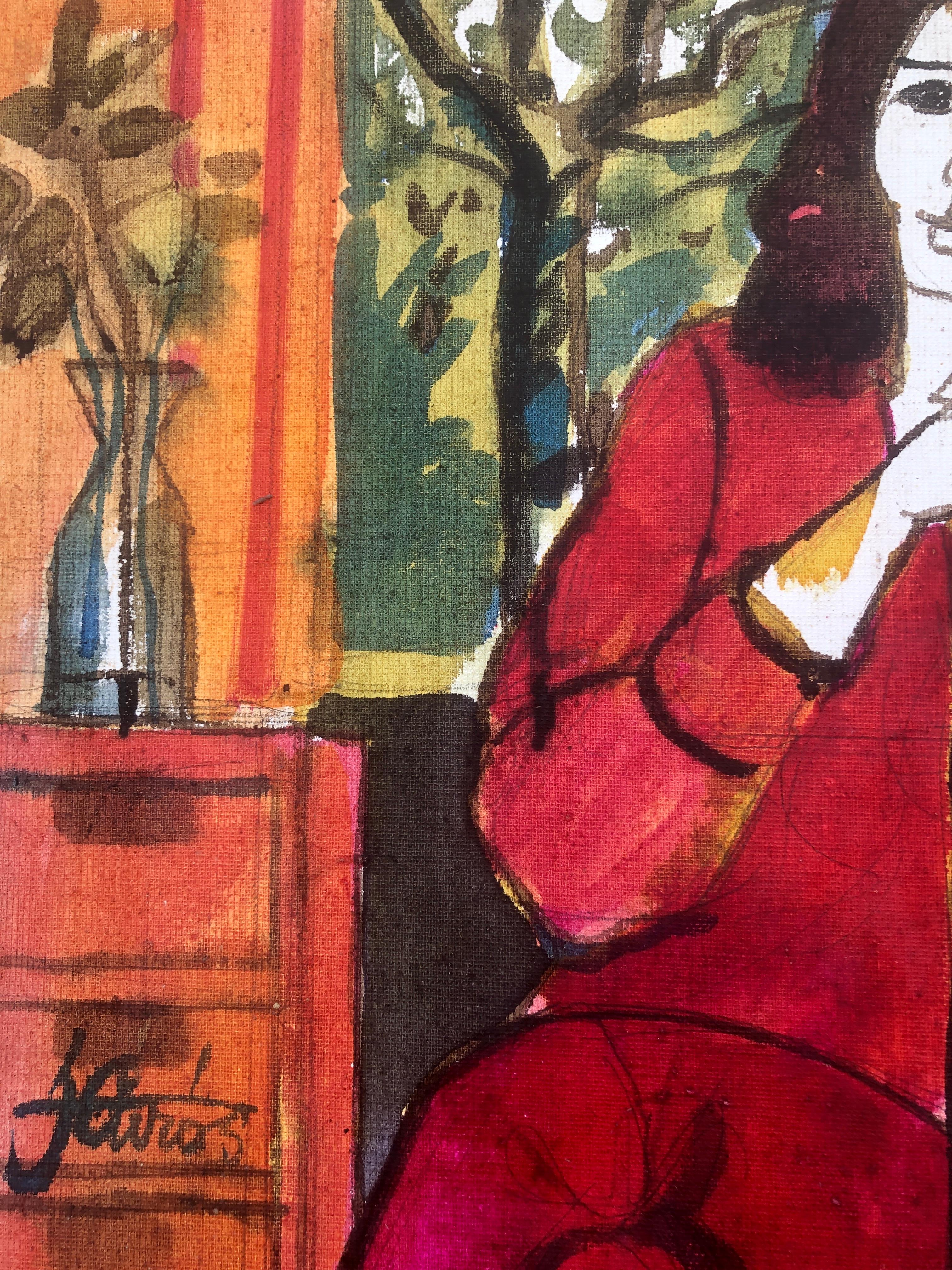 Femme posant avec une guitare peinture mixed media 2