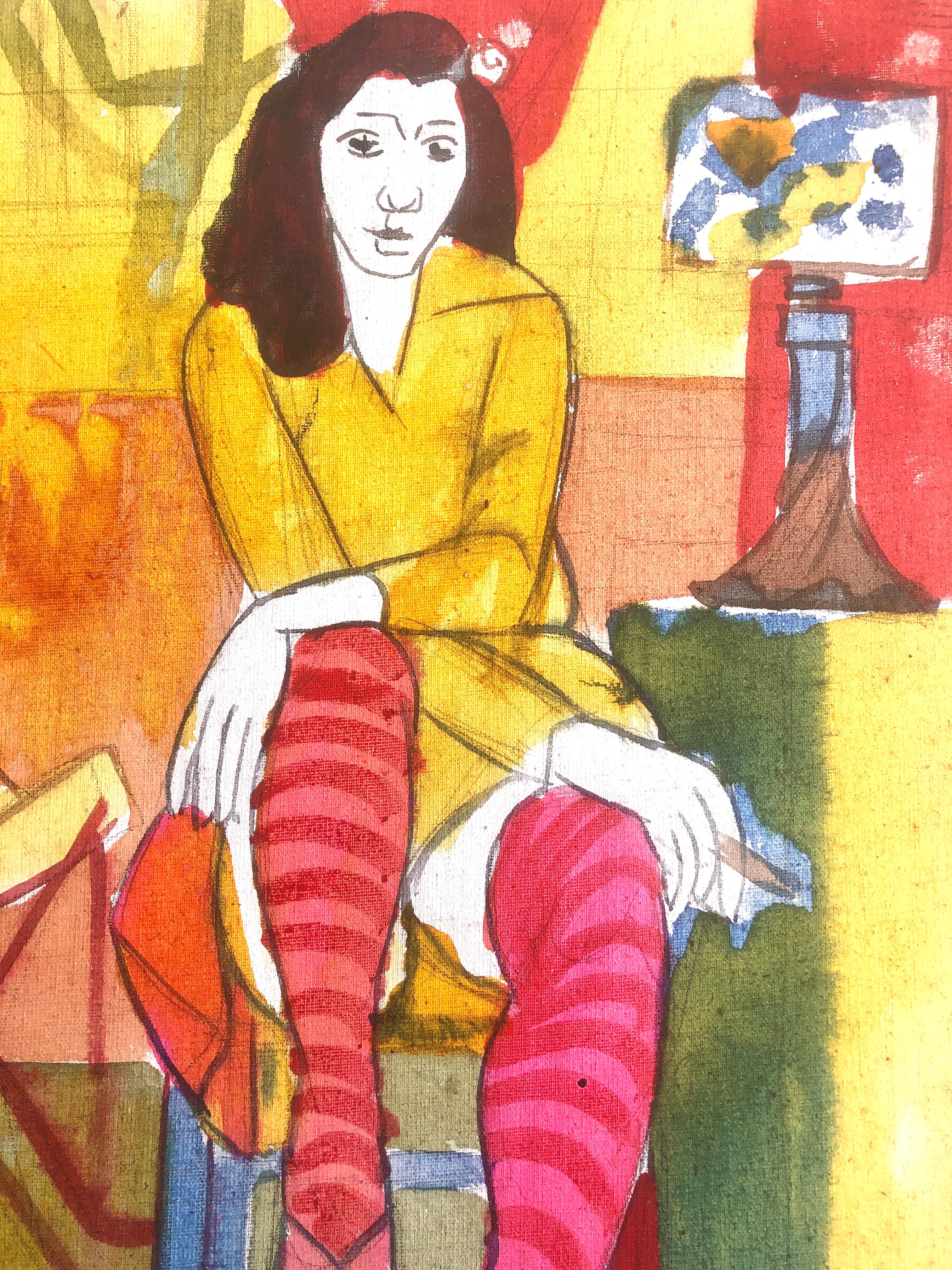 woman smoking mixed media painting 3