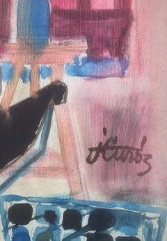 woman with guitar mixed media painting