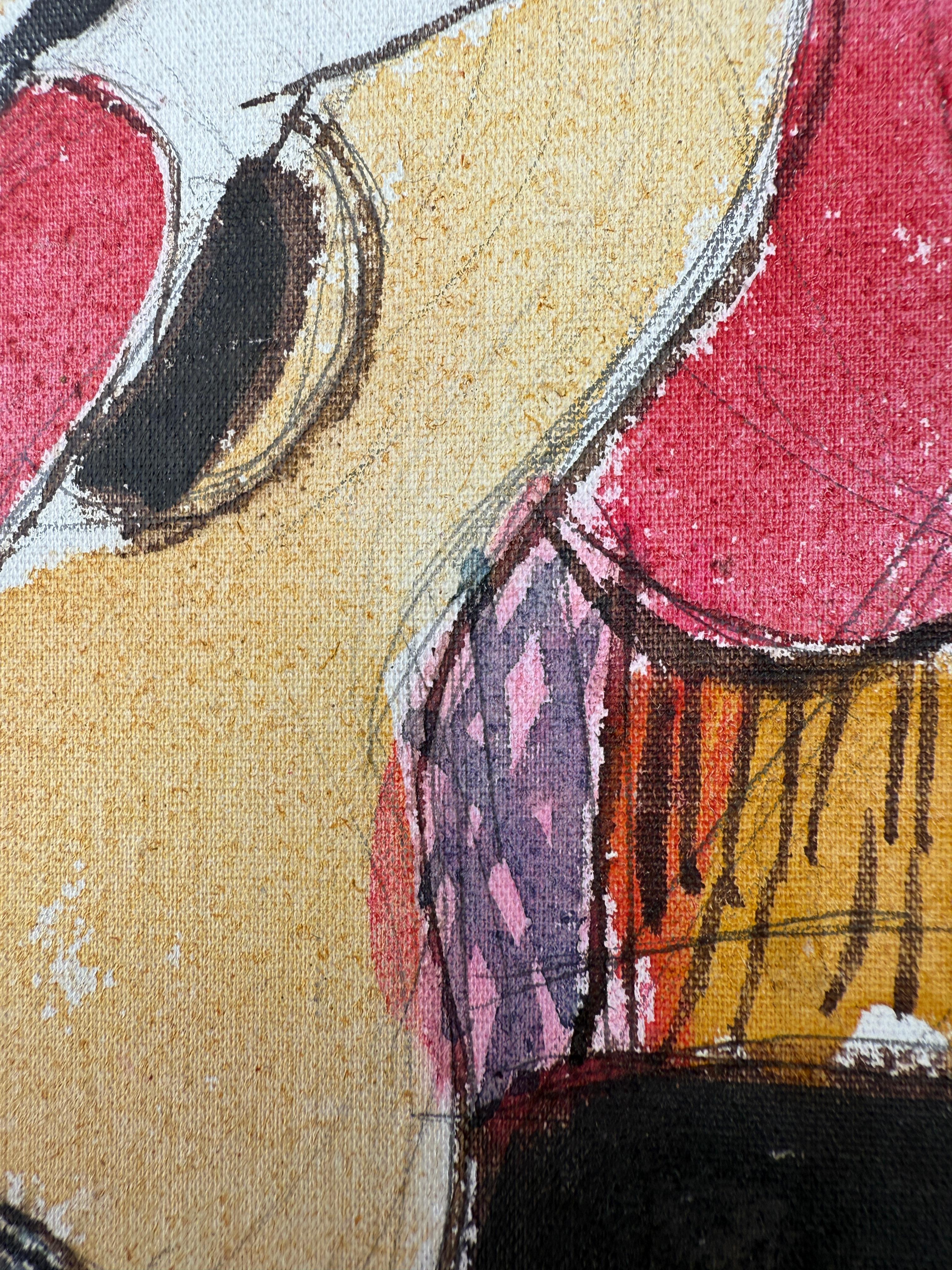 Femme à la guitare peinture mixte en vente 2