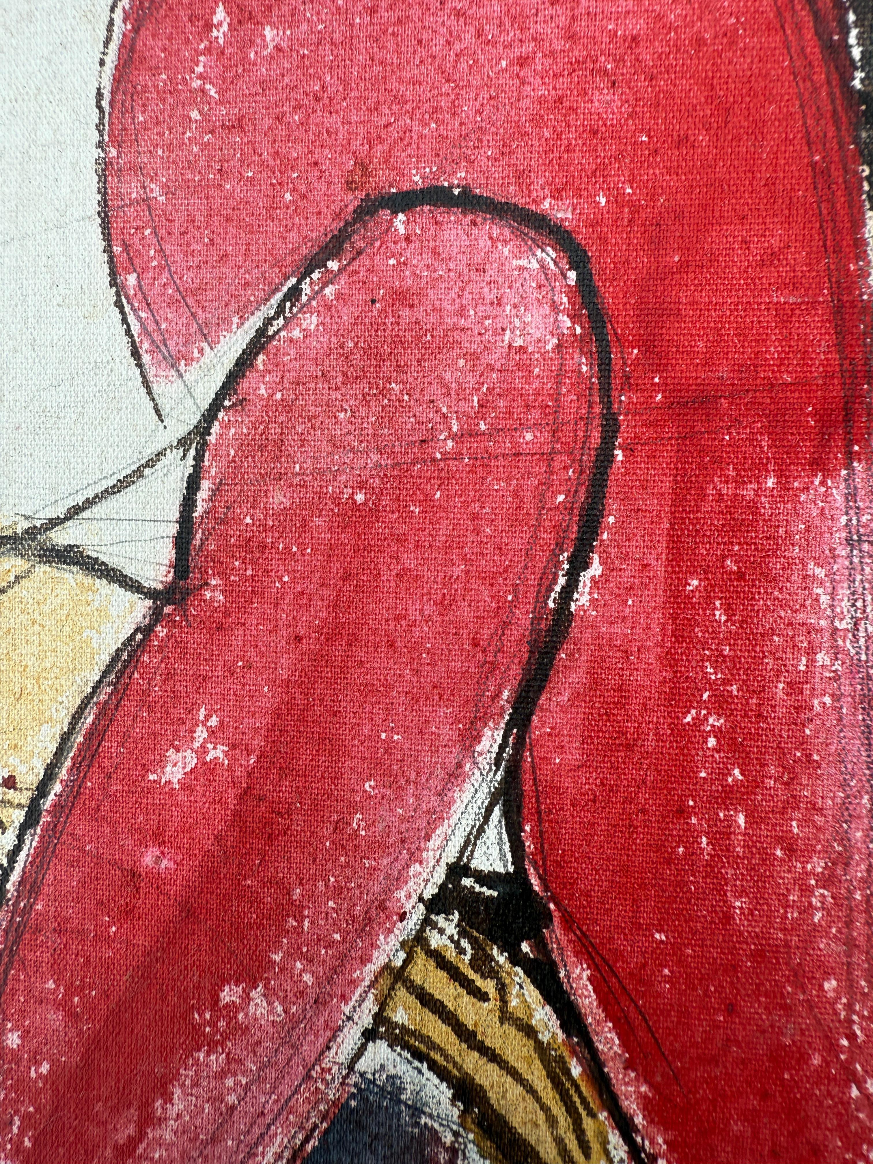 Femme à la guitare peinture mixte en vente 3