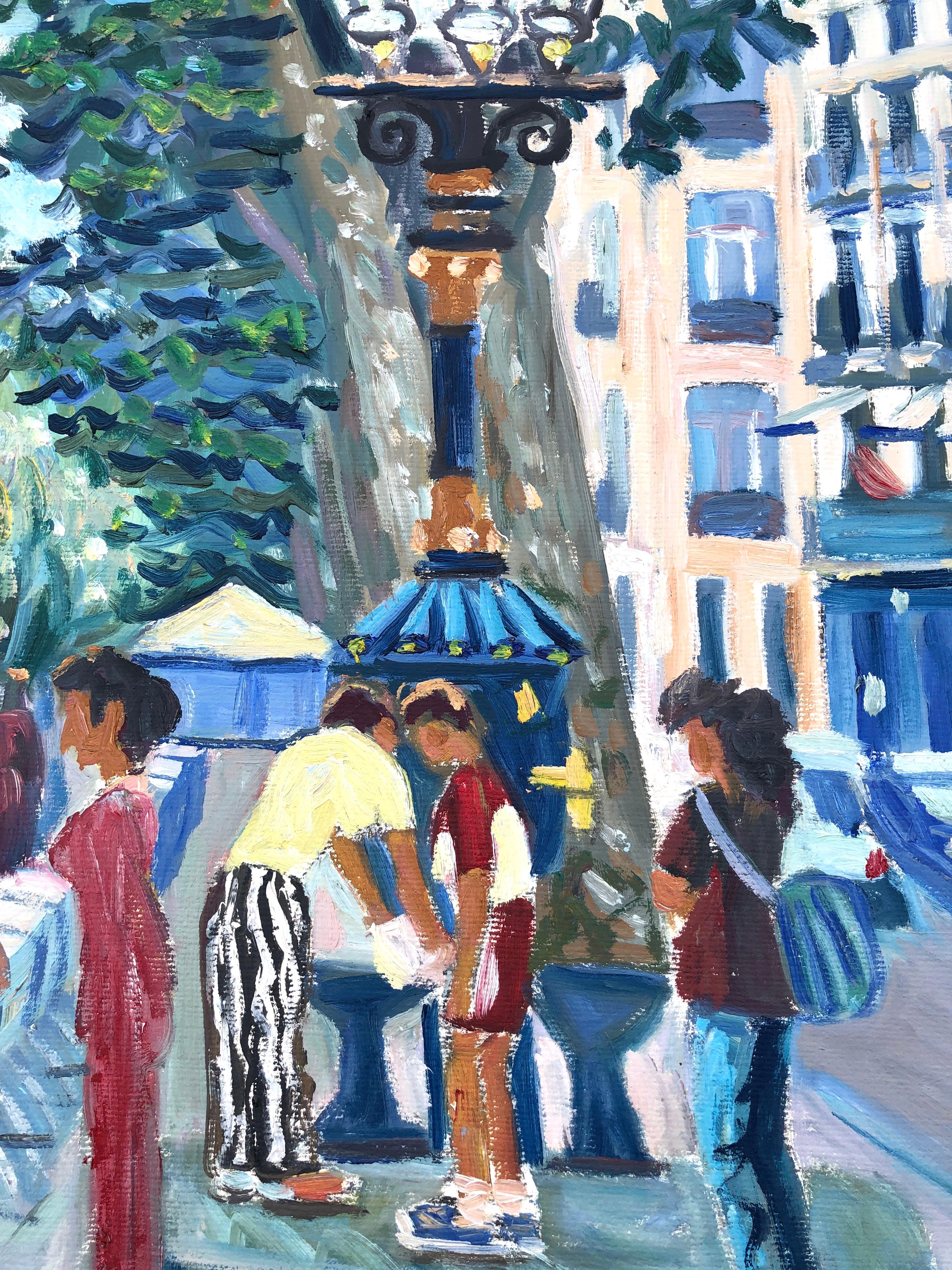Las Ramblas Barcelona España óleo sobre lienzo pintura paisaje urbano español en venta 2