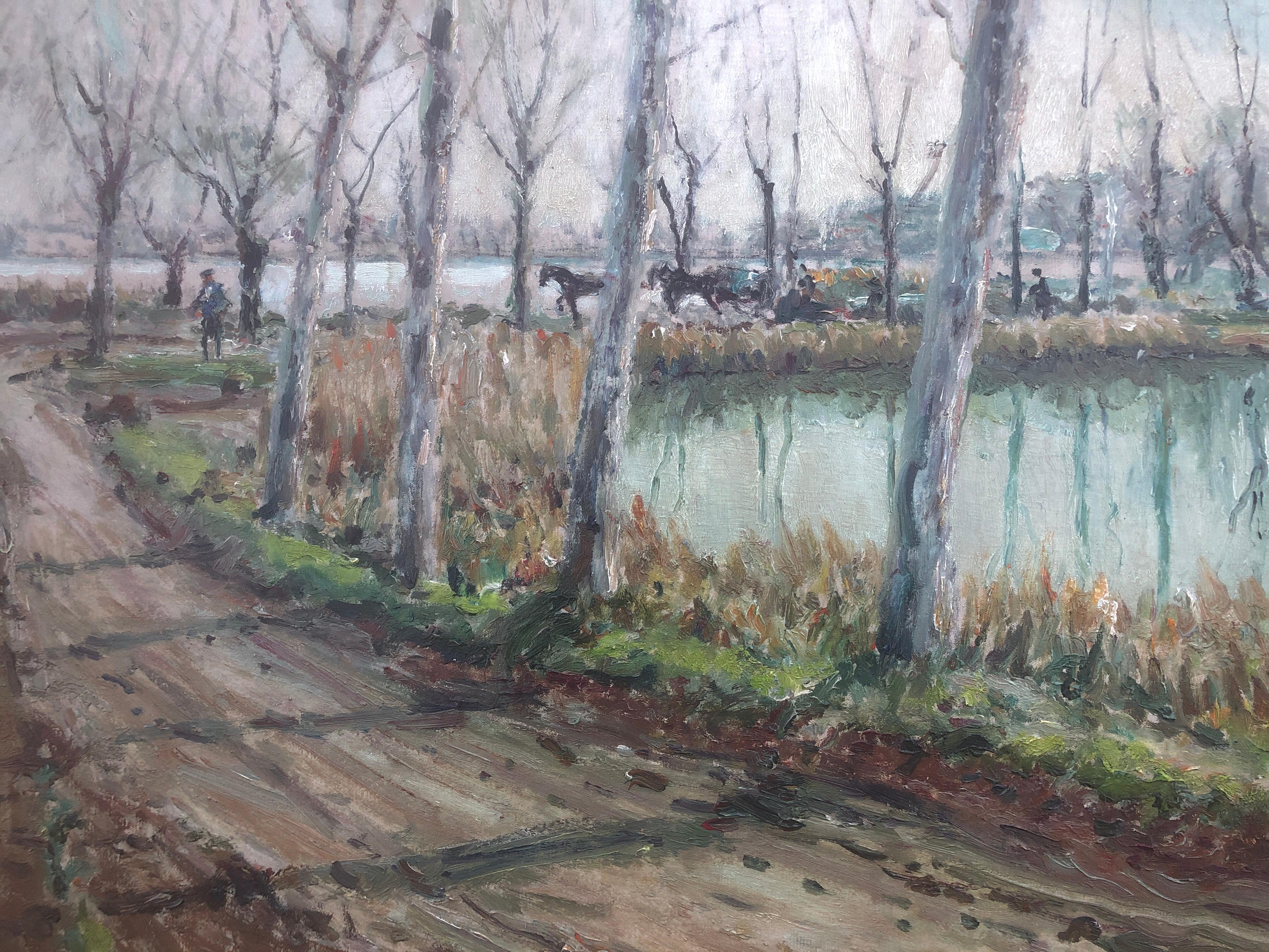Banyoles Spain oil on canvas painting landscape For Sale 1