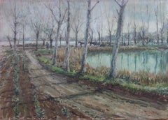 Vintage Banyoles Spain oil on canvas painting landscape