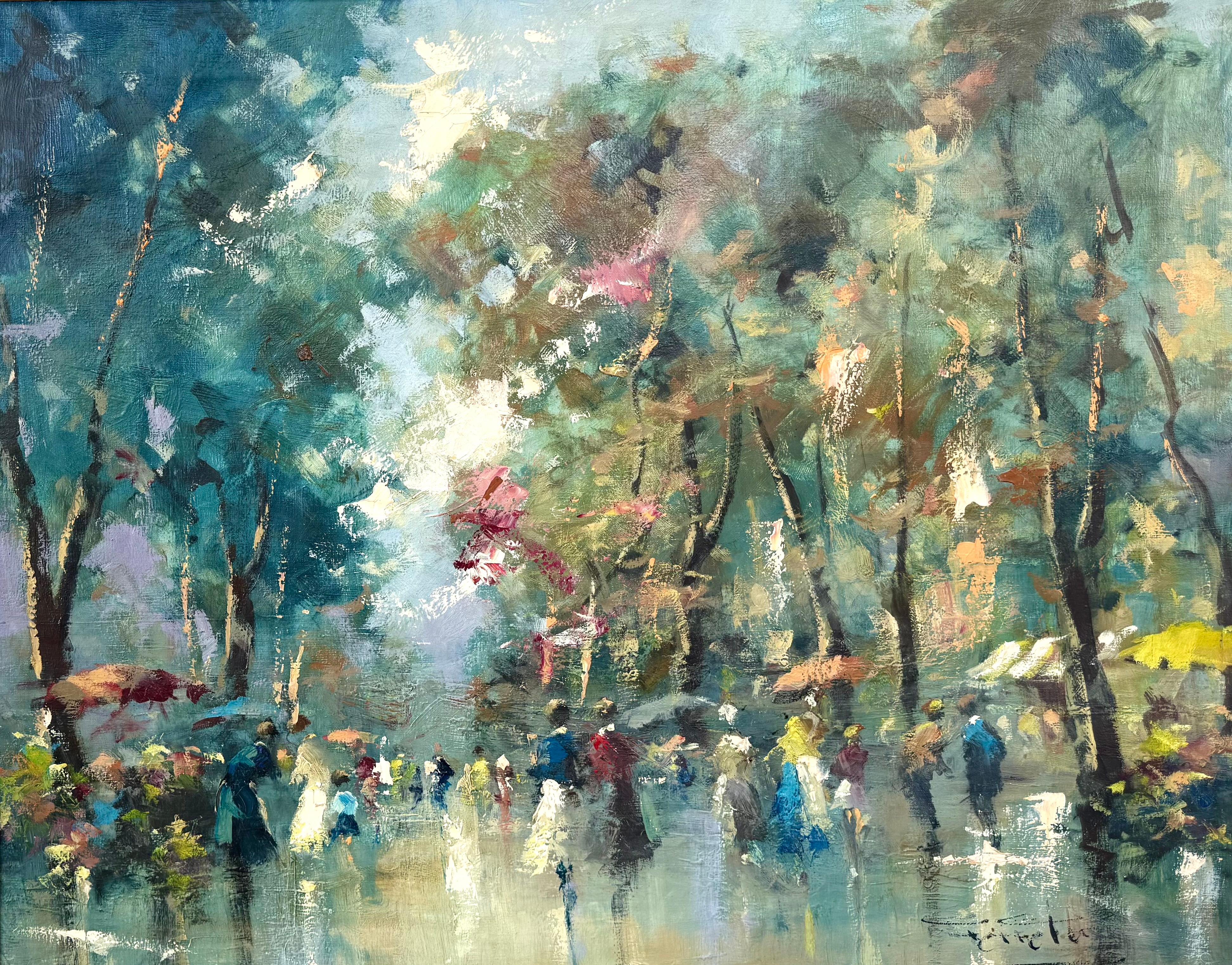 “La Rambla, Barcelona, Spain” - Post-Impressionist Painting by Jordi Freixas Cortes