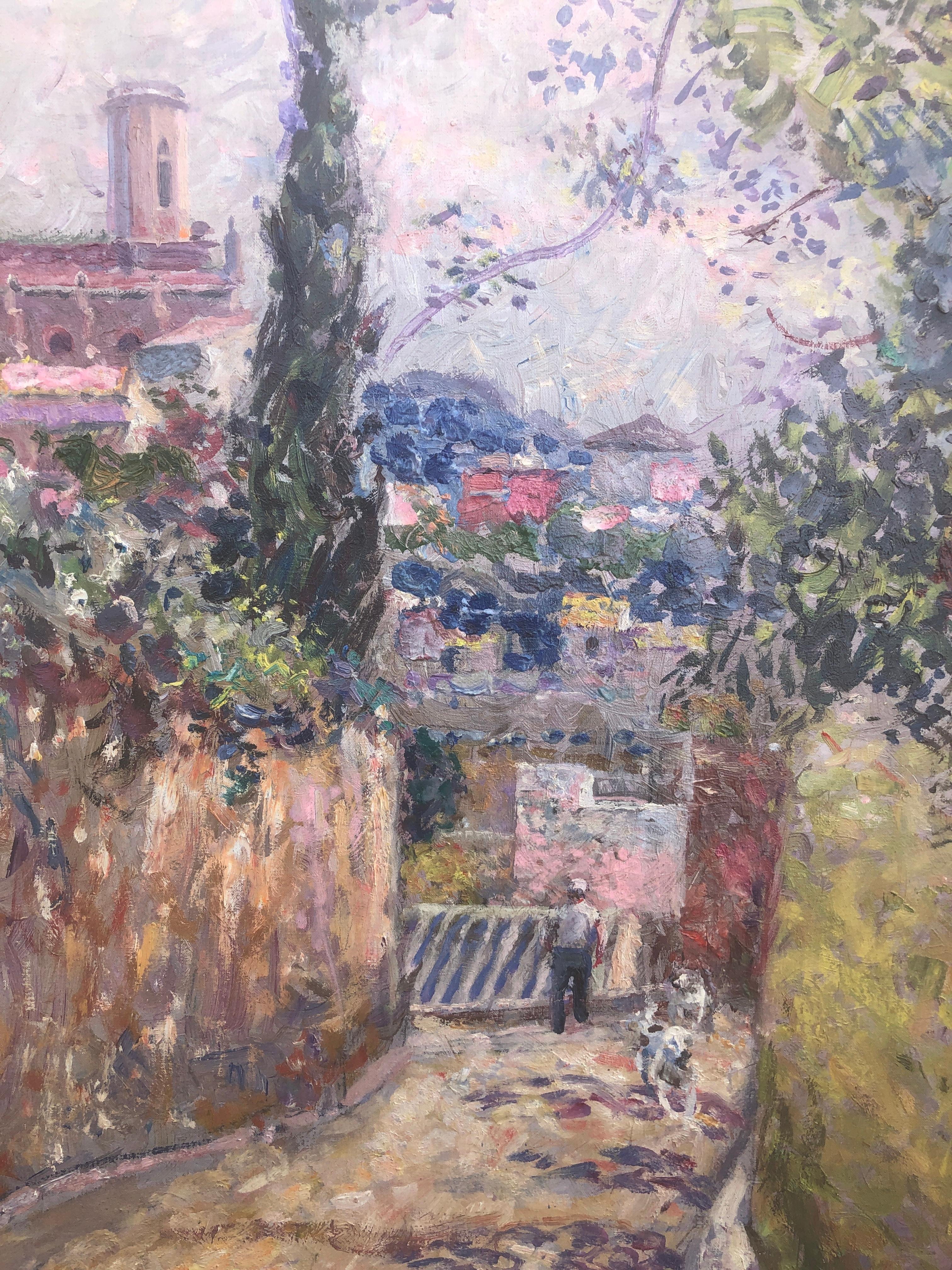 Paysage de village espagnol Espagne huile sur toile peinture en vente 2
