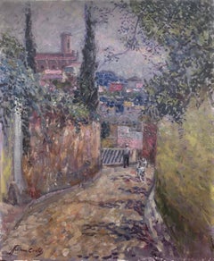 Paisaje de pueblo español España pintura al óleo sobre lienzo
