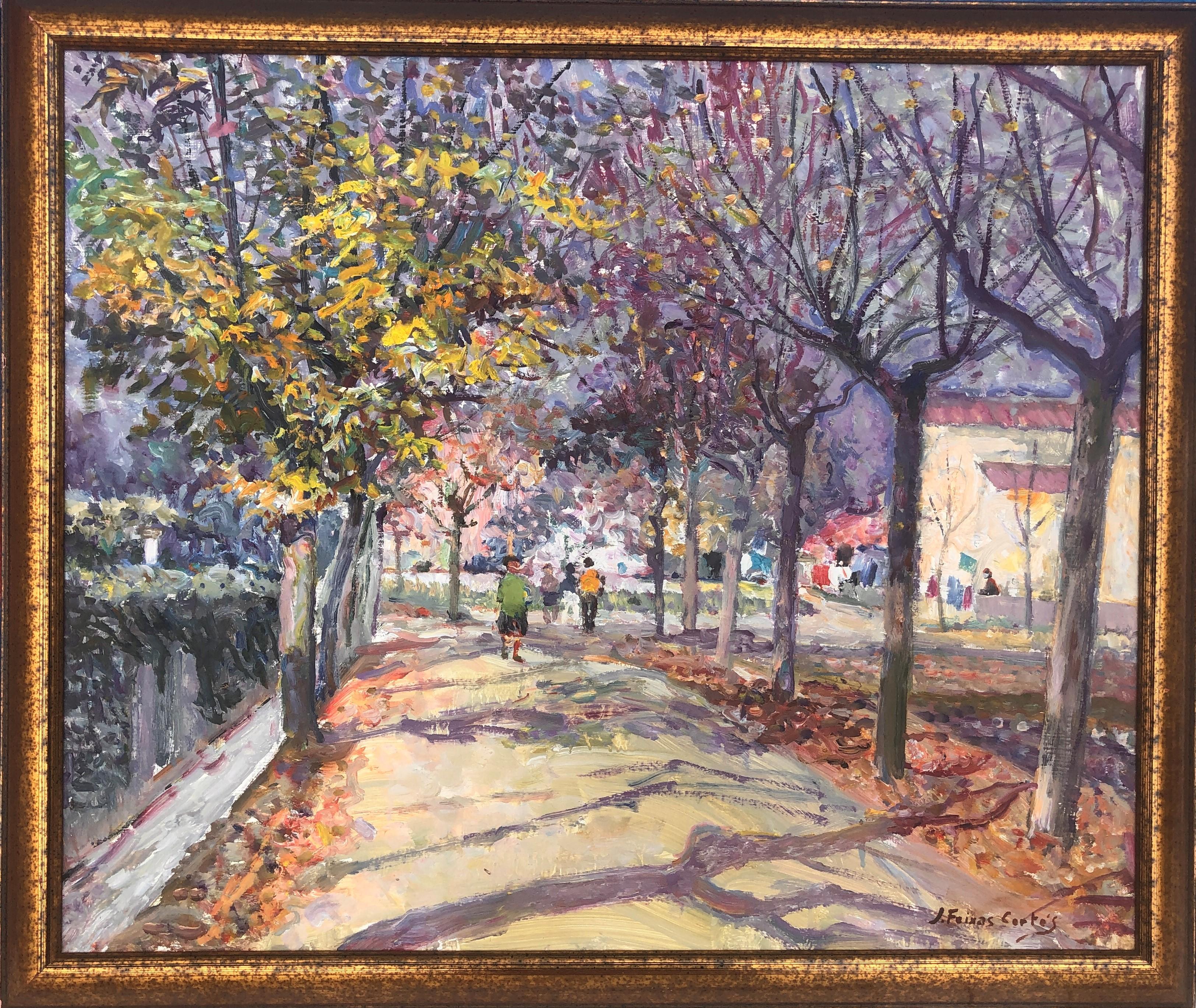 Walking in the park Spain oil on canvas painting - Painting by Jordi Freixas Cortes