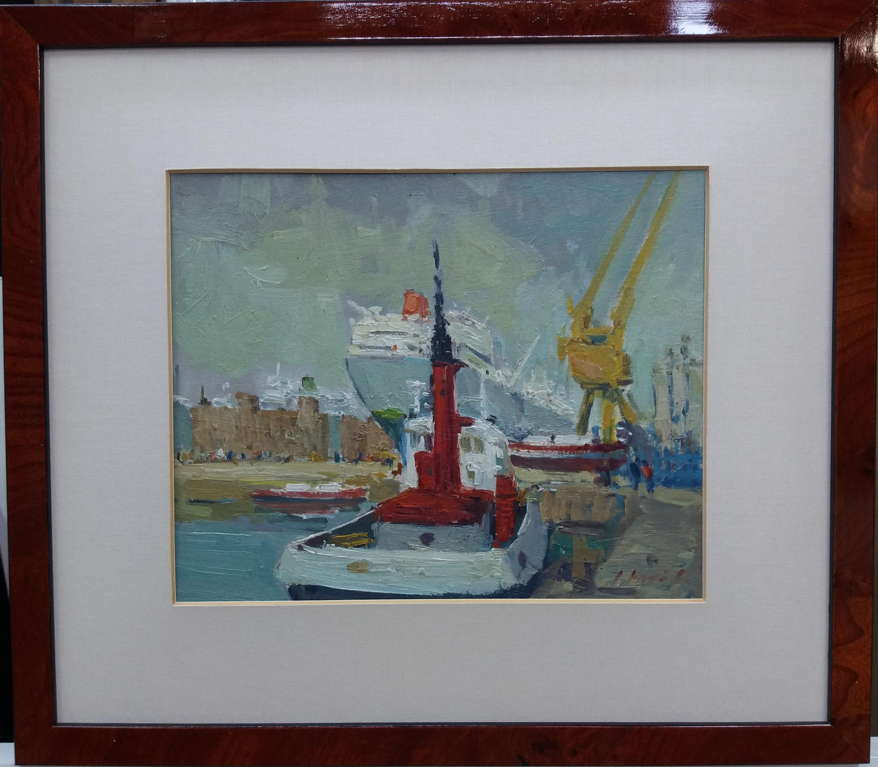 Jordi Jorda Hafen Barcelona. Original Acryl-wod-Gemälde