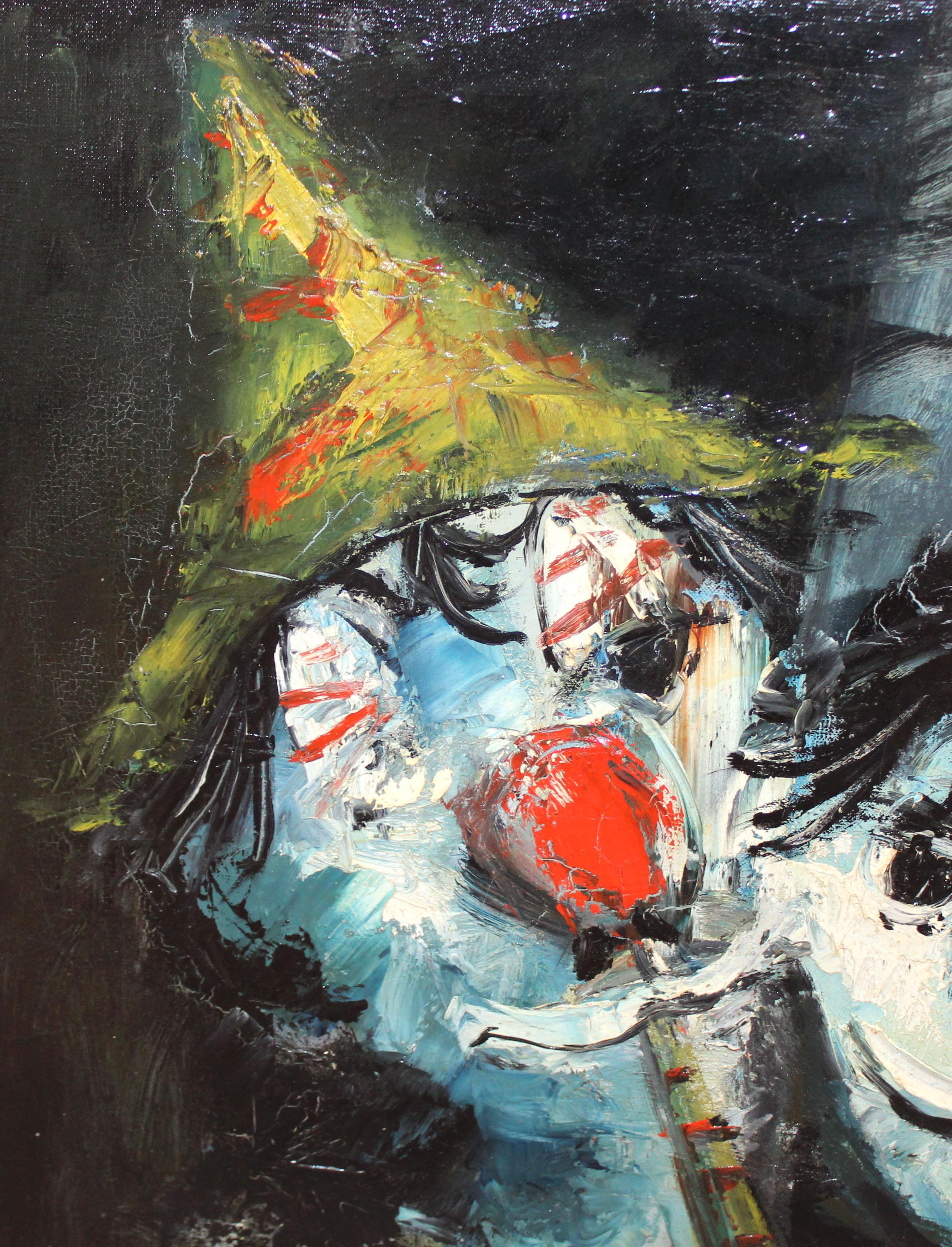 La melodía secreta de los payasos - Óleo sobre tela (Schwarz), Figurative Painting, von Jordi Mercadé Farrés
