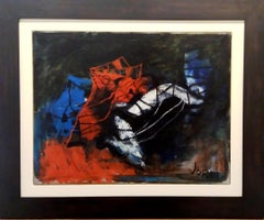 Retro Mercade   Black Blue  Red  color III- original abstract acrylic canvas paiting
