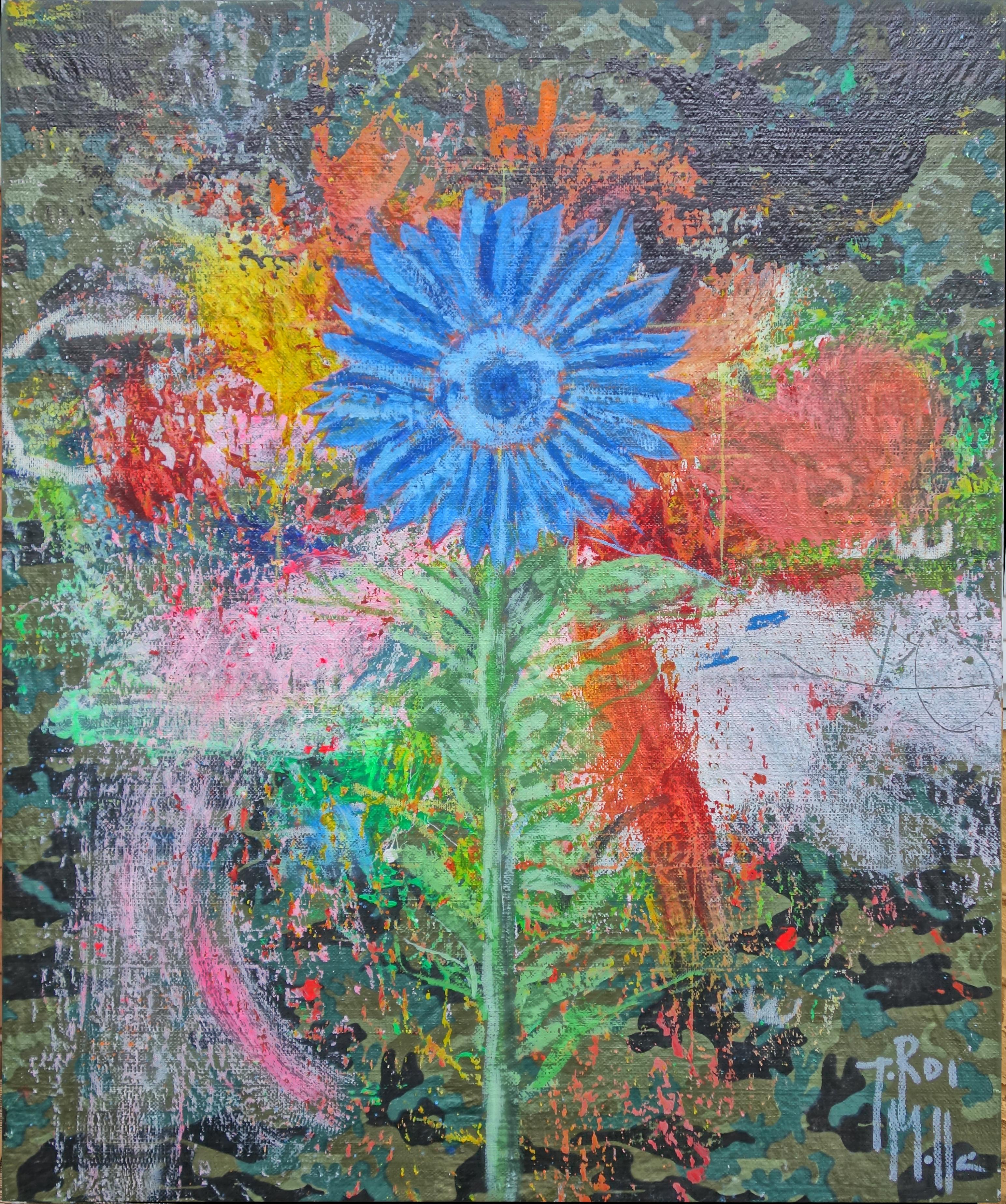Jordi Mollà Abstract Painting – Blaue Savage-Sonnenblume