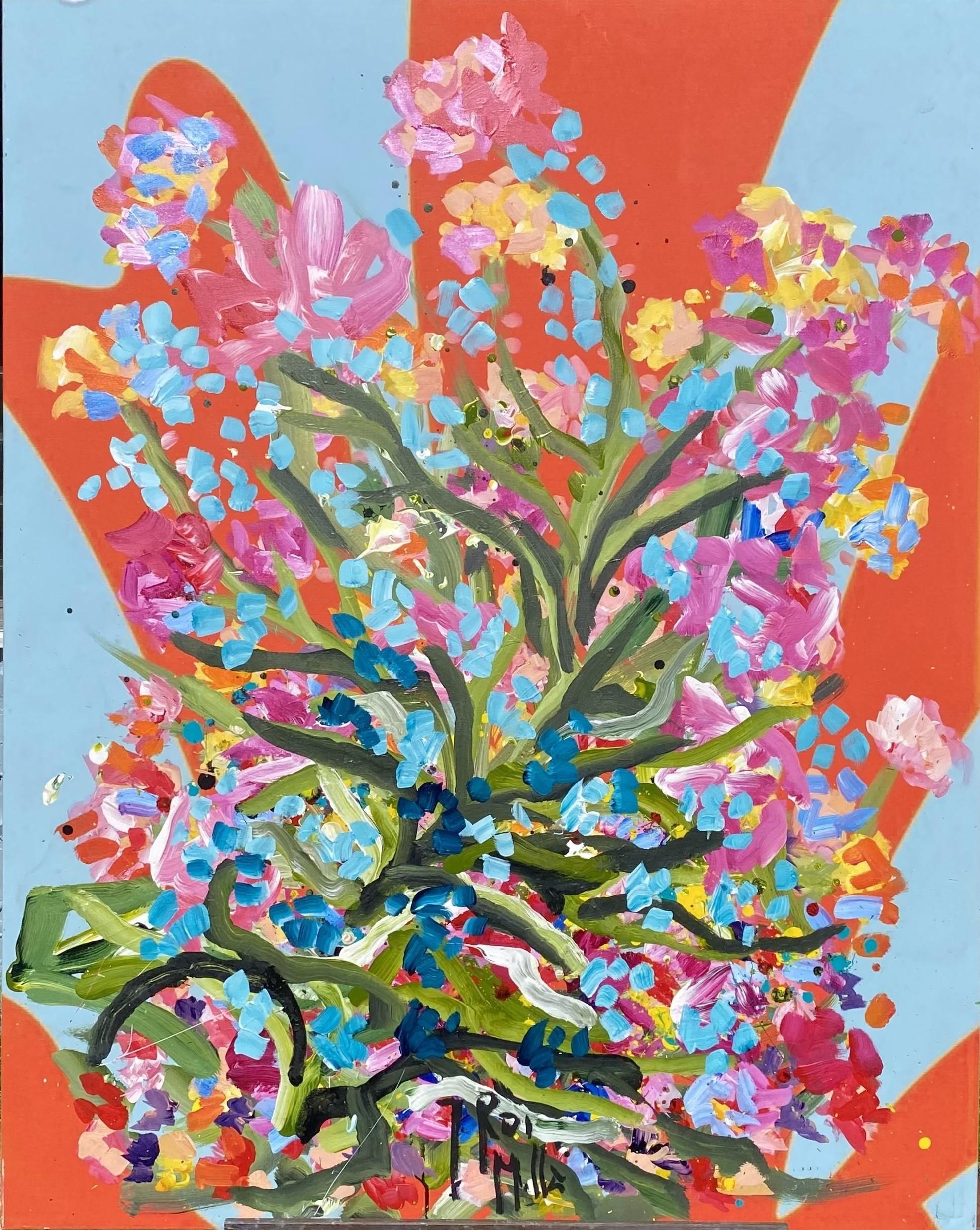 Jordi Mollà Abstract Painting - Zebra Bouquet (Orange/Blue)