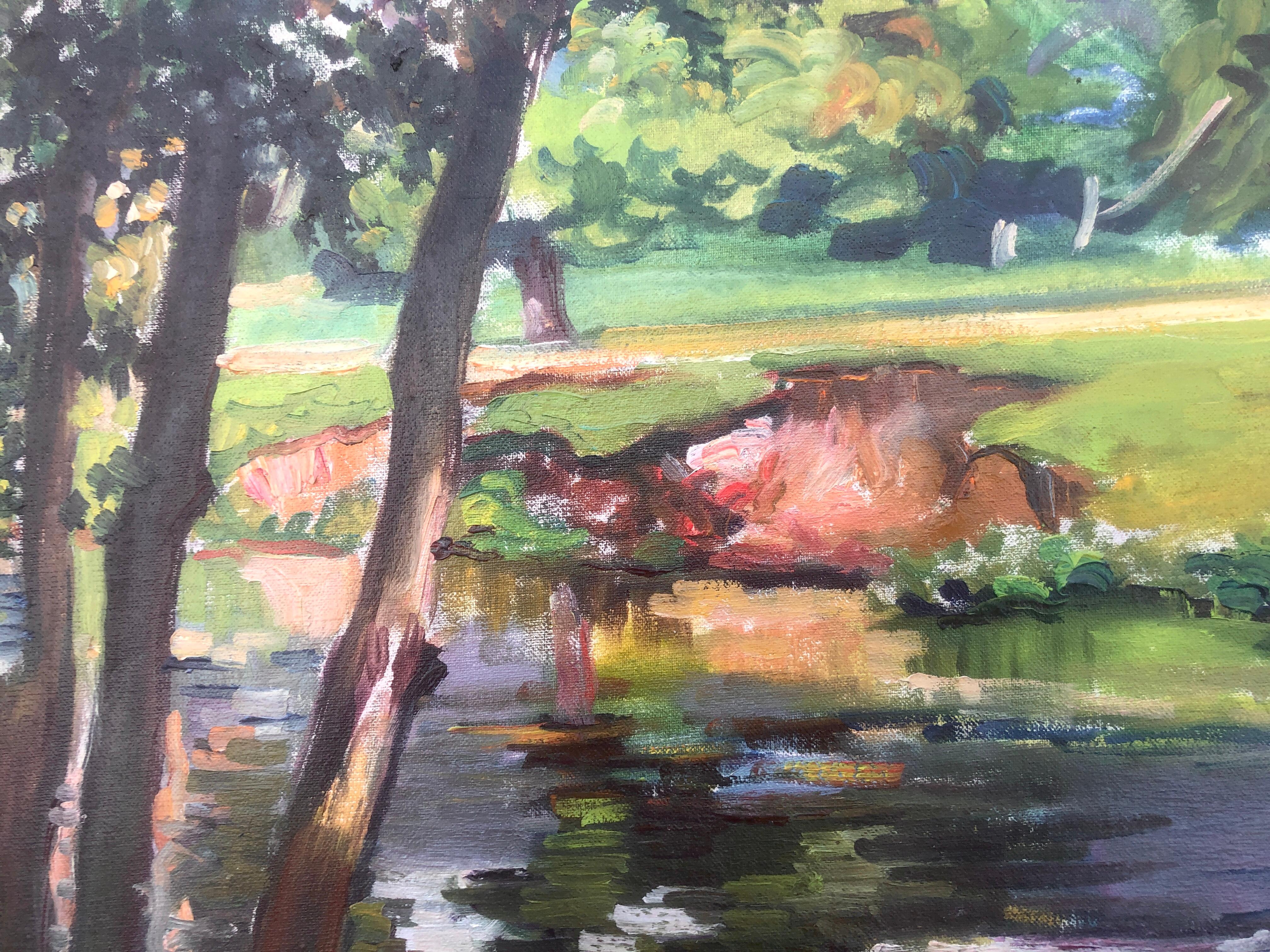 Paesaggio con fiume olio su tela Spagna - Landscape Painting Grigio di Jordi Nuñez Segura