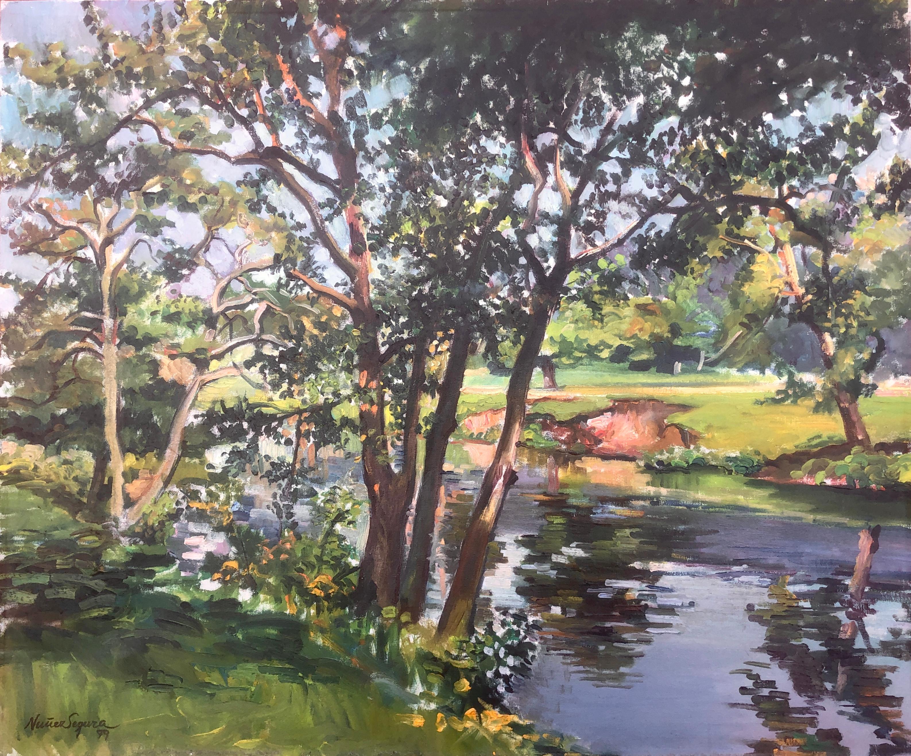 Landscape Painting di Jordi Nuñez Segura - Paesaggio con fiume olio su tela Spagna