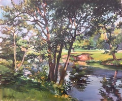 Landscape with river oil on canvas painting Spain