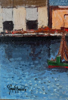 Port of Barcelona Spain oil on canvas painting seascape